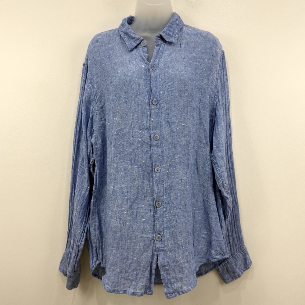 Flax 100% Linen Top Womens S Blue Lagenlook Boxy Lagom Coastal Breathable